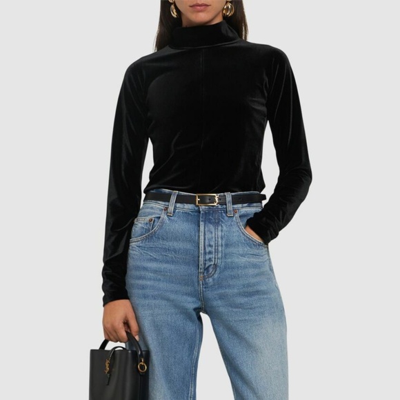FORTE_FORTE Black Stretch Velvet Turtleneck Top in XS - Picture 1 of 11